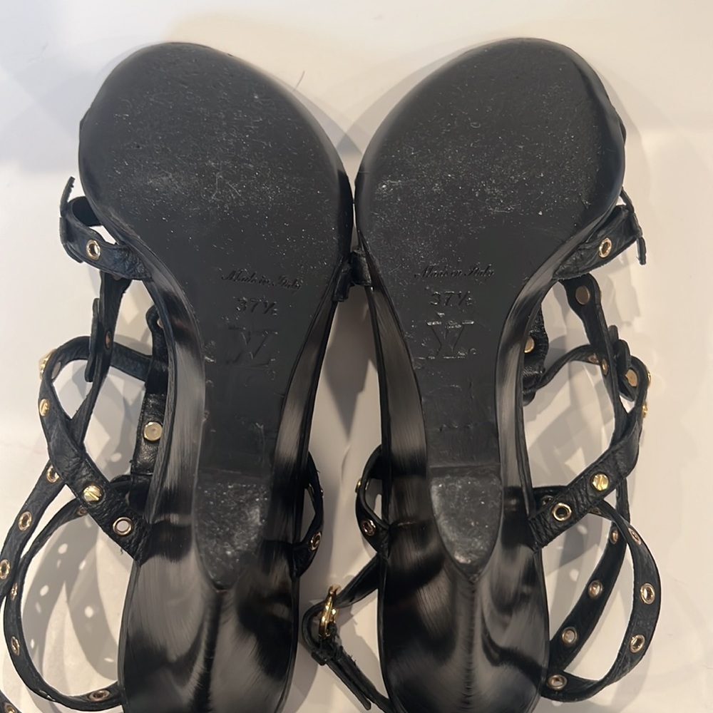 Louis Vuitton Black/Gold Wedge Sandals - Picture 8 of 15